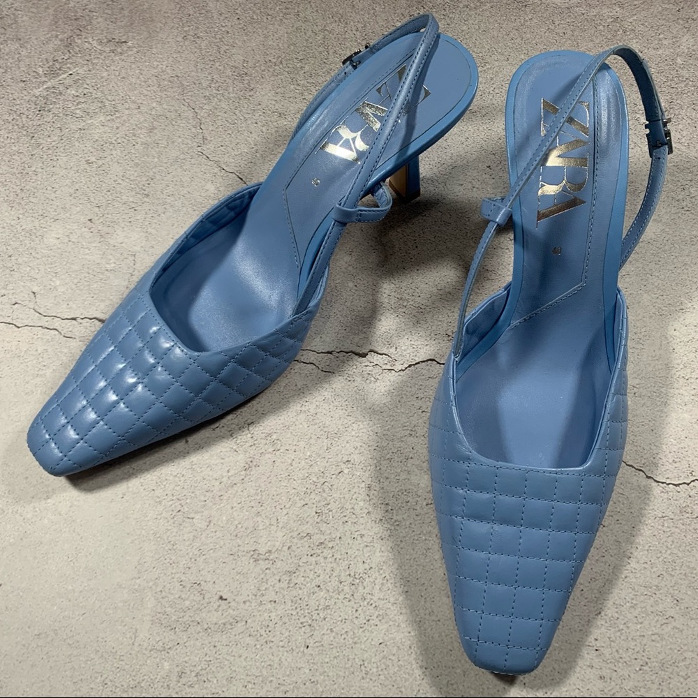 Zara Slingback Kitten Heel Sky Blue Sz 40 EU